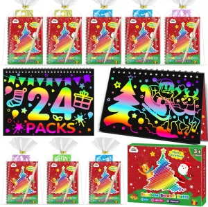 ZMLM Christmas Gifts Toys For Kids: 24 Pack Rainbow Scratch Art Notebook Bulk Scratch Art Party Favors Girls Boys Birthday Party Favors Scratch Pad Classroom Prizes Stocking Stuffers
